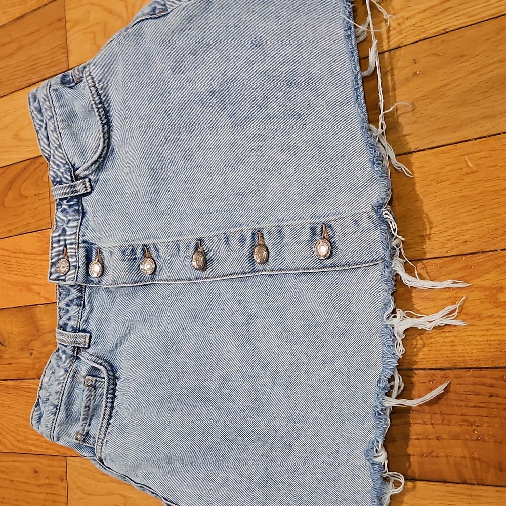 Zara Denim Button-Front Mini Skirt